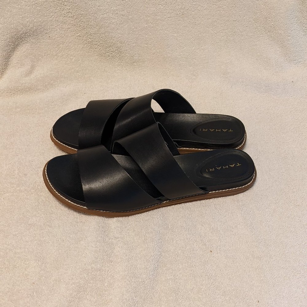 Tahari Ta-Mercer Black Leather Slide Sandal